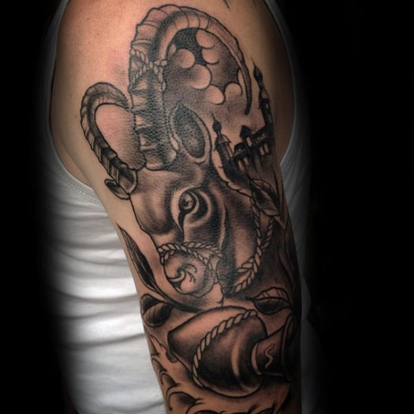 Ram with water carrier aquarius mens half sleeve tattoo designs