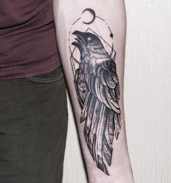 Raven Blackwork Tattoo on Arm