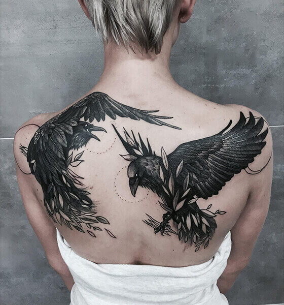 Raven Blackwork Tattoo on Back