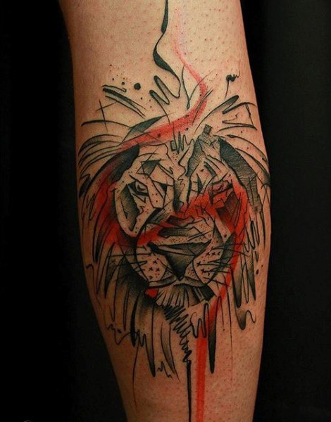 Red and black men lions tattoo