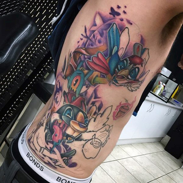 Rib cage side graffiti character inspired tattoo theme style