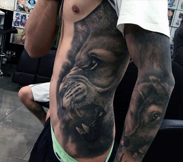Rib cage side lion male tattoo