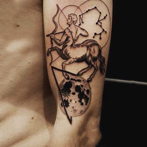 Sagittarius constellation archer lower arm tattoo for men