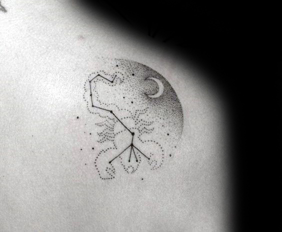 Shoulder blade scorpio moon mens dotwork circle constellation tattoos