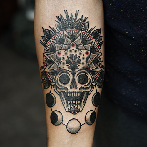 Skull Mandala And Moon Phases Tattoo