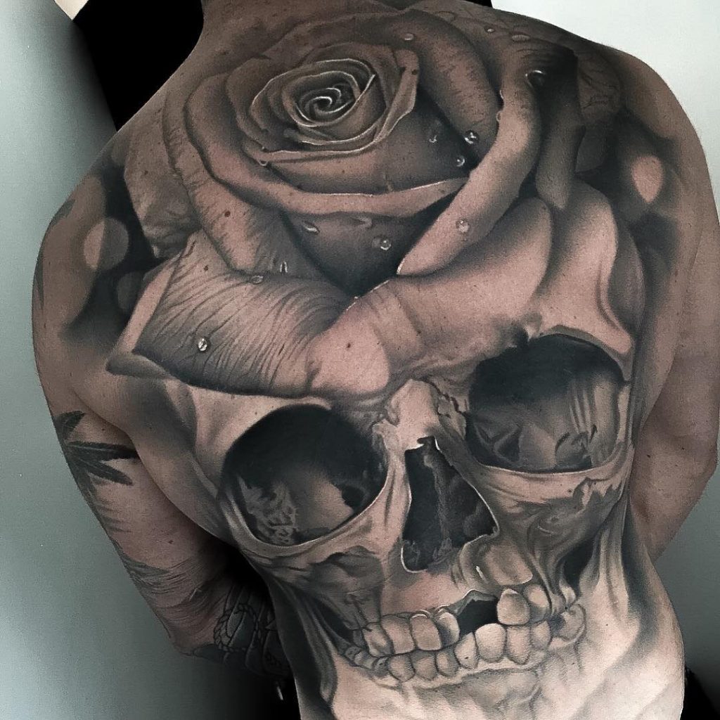 Skull With Roses Tattoo For Men