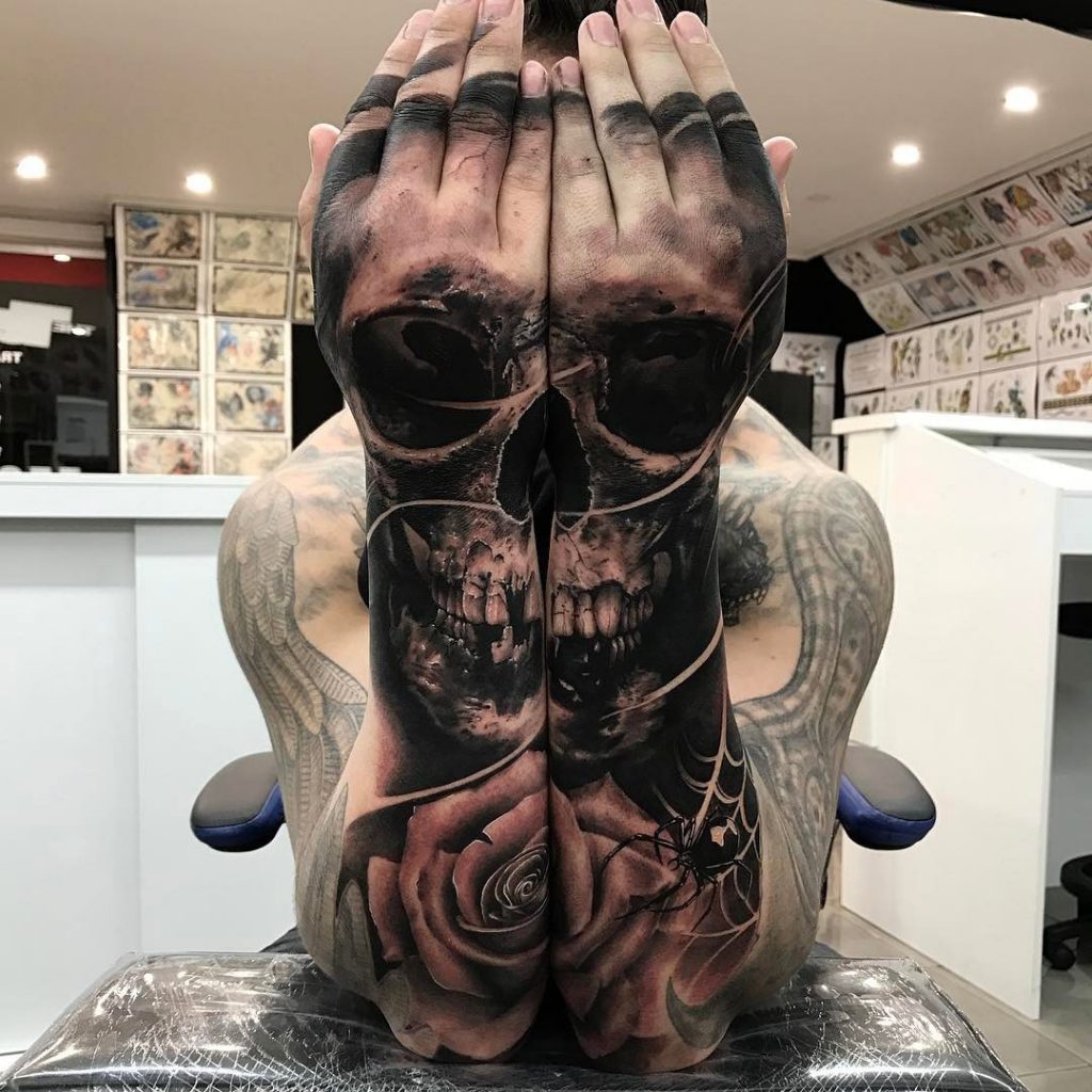 Skull & Rose Double Hand & Arm