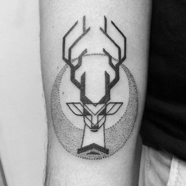 Small nature deer head with moon forearm tattoo