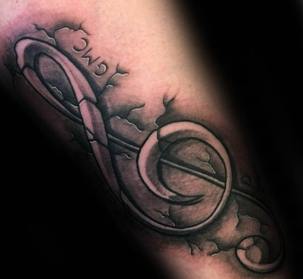 Stone 3d treble clef male tattoo inspiration