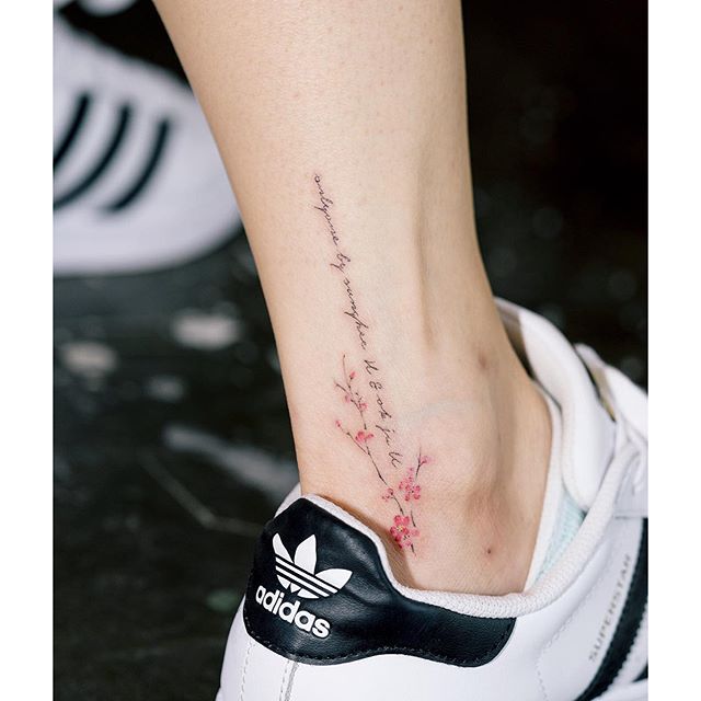 Subtle Quote And Flower Tattoo