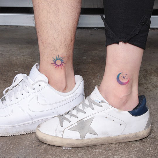 Sun And Crescent Moon Tattoo