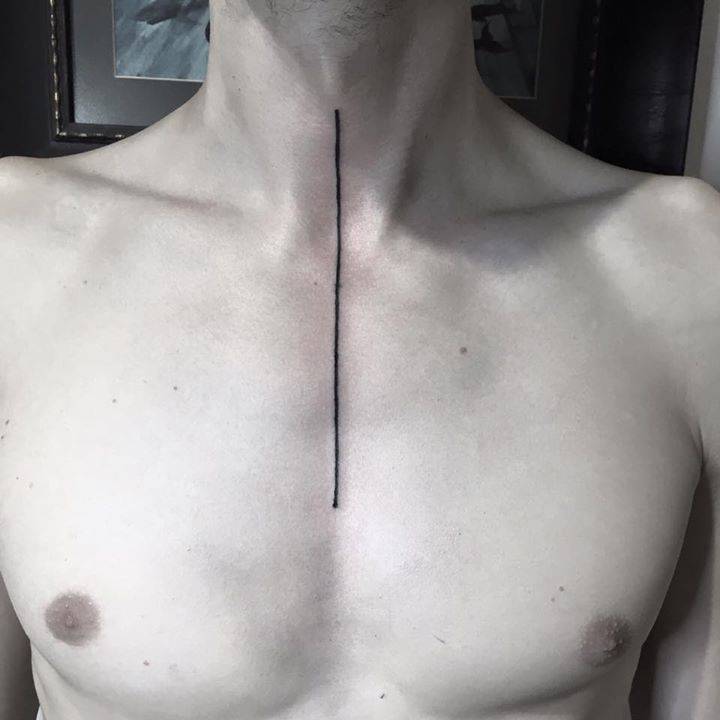 Thin Black Line Tattoo On The Chest Thin Black Line Tattoo On The Chest