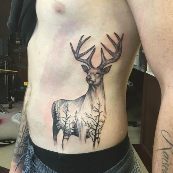 Tree Themed Deer Tattoo Love of Nature and Animals man and girl tattoo