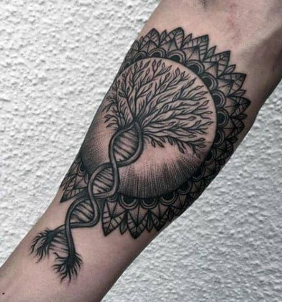 Tree of Life Blackwork Tattoo on Arm