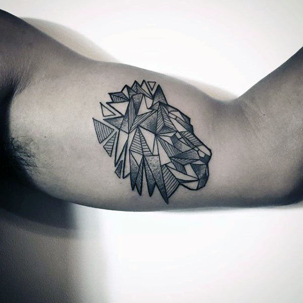 Triangular design of lion dotwork tattoo guys arms