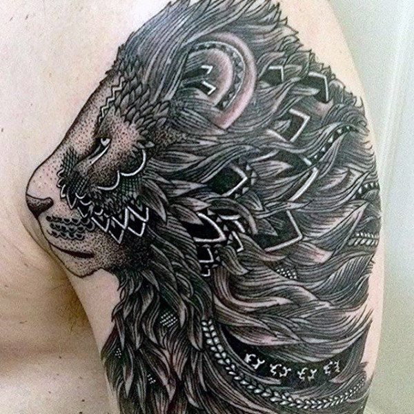 Tribal lion men's tattoo design