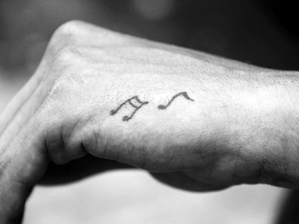 Two music notes mens simple hand tattoo ideas