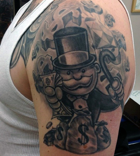 Upper arm and shoulder money tattoo ideas for men