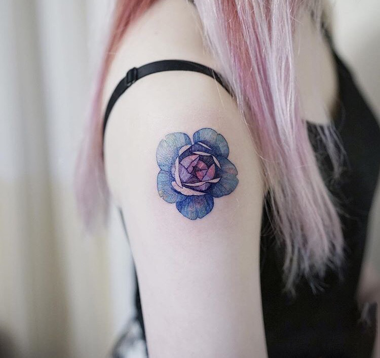 Watercolor Blue Rose Tattoo