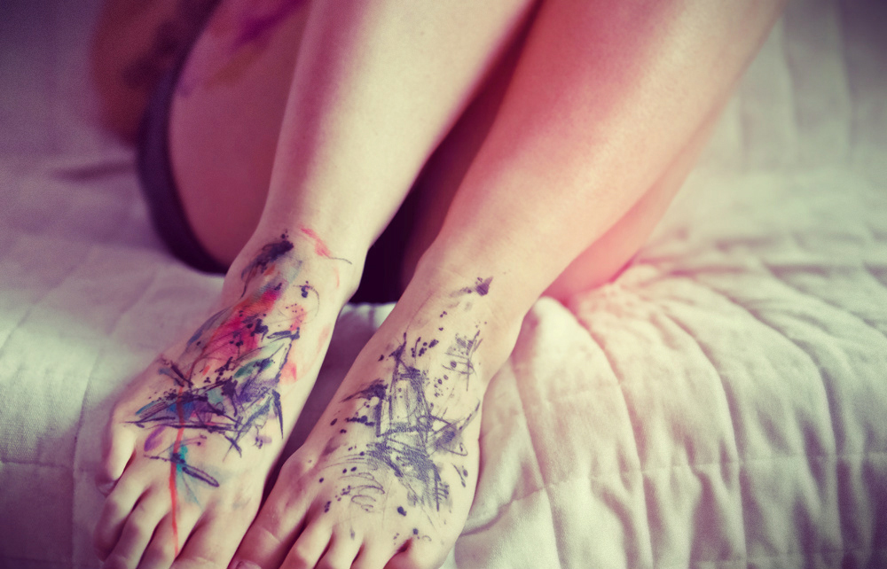 Watercolor Foot Tattoo