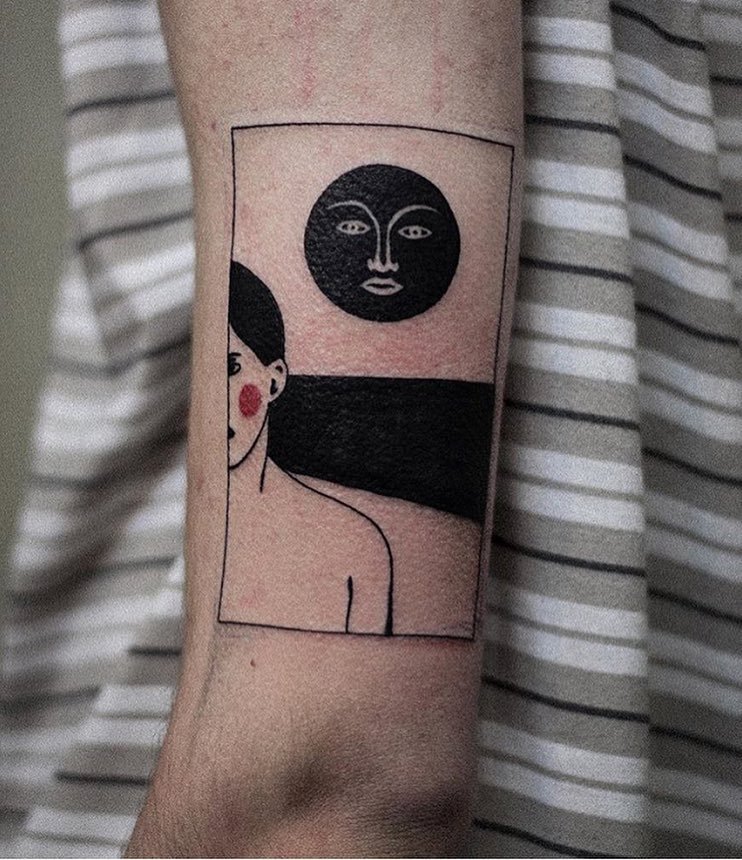 Woman And Moon Tattoo