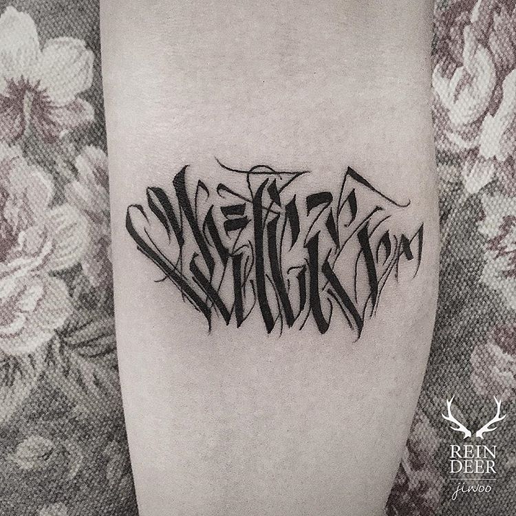 Woman Calligraphy wrist left arm tattoo