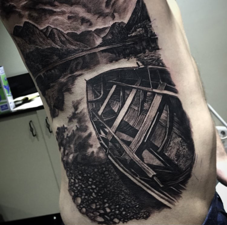 Wooden Rowboat Nature Scene
