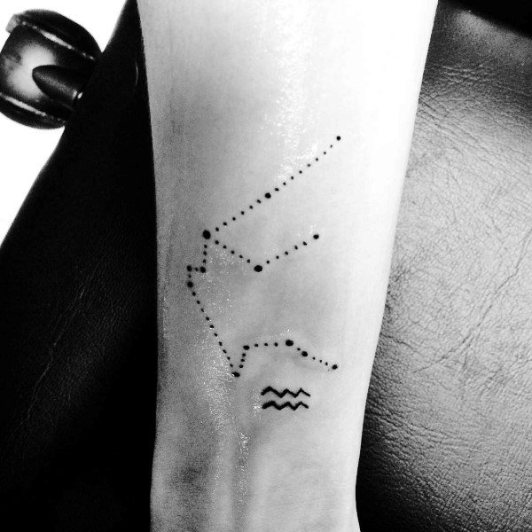 Wrist aquarius constellation with astrological sign tattoo on male