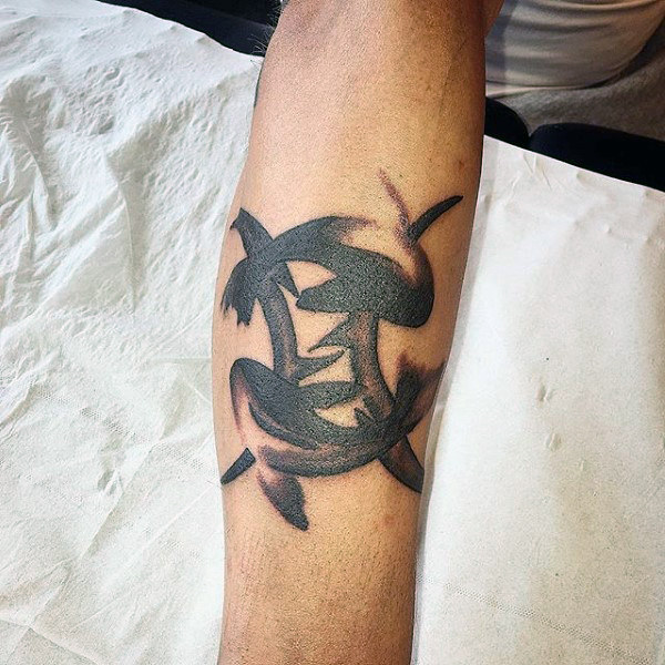 Zodiac symbol mens pisces fish paint brush stroke forearm tattoos