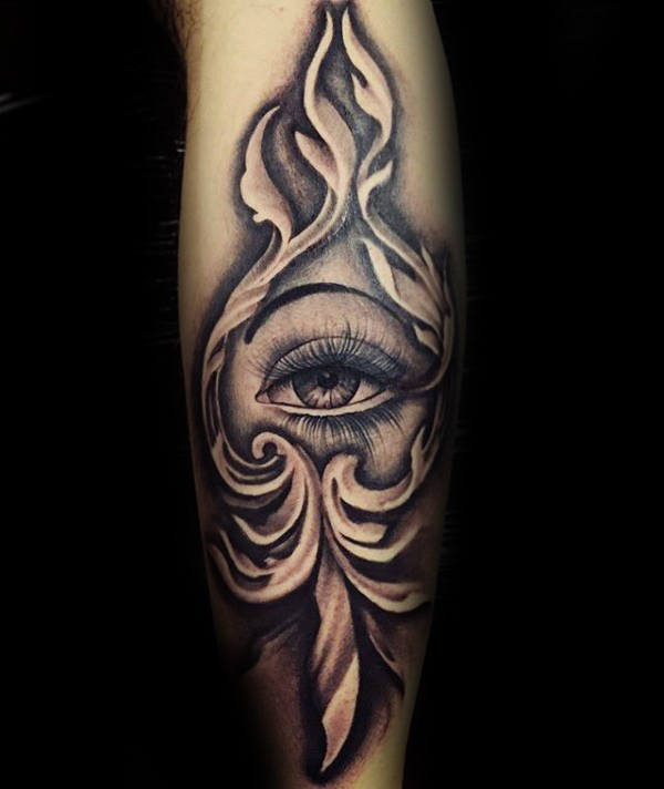 all seeing eye with filigree design mens forearm tattoo