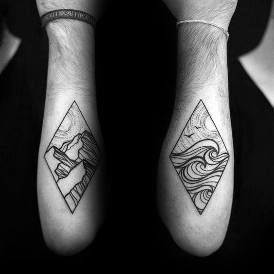 guys mountain wave tattoo design ideas