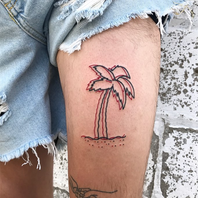 3D Effect Palm Tree Tattoo