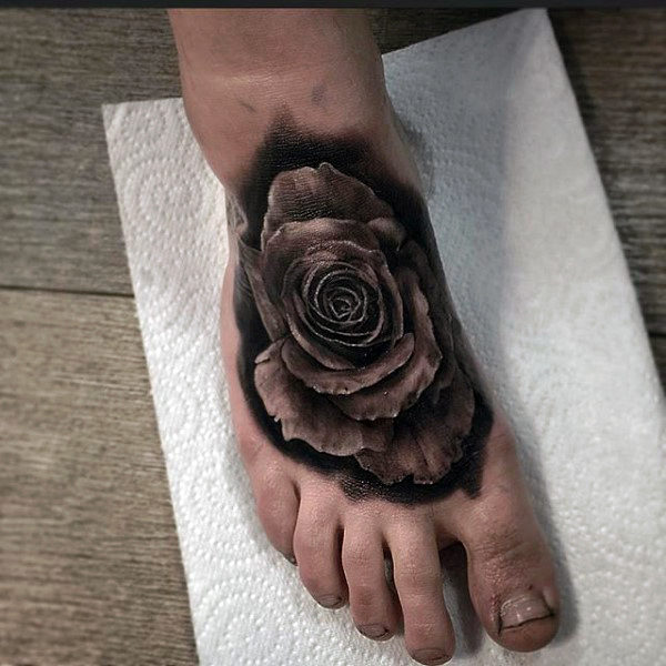 3D black rose tattoos on foot males