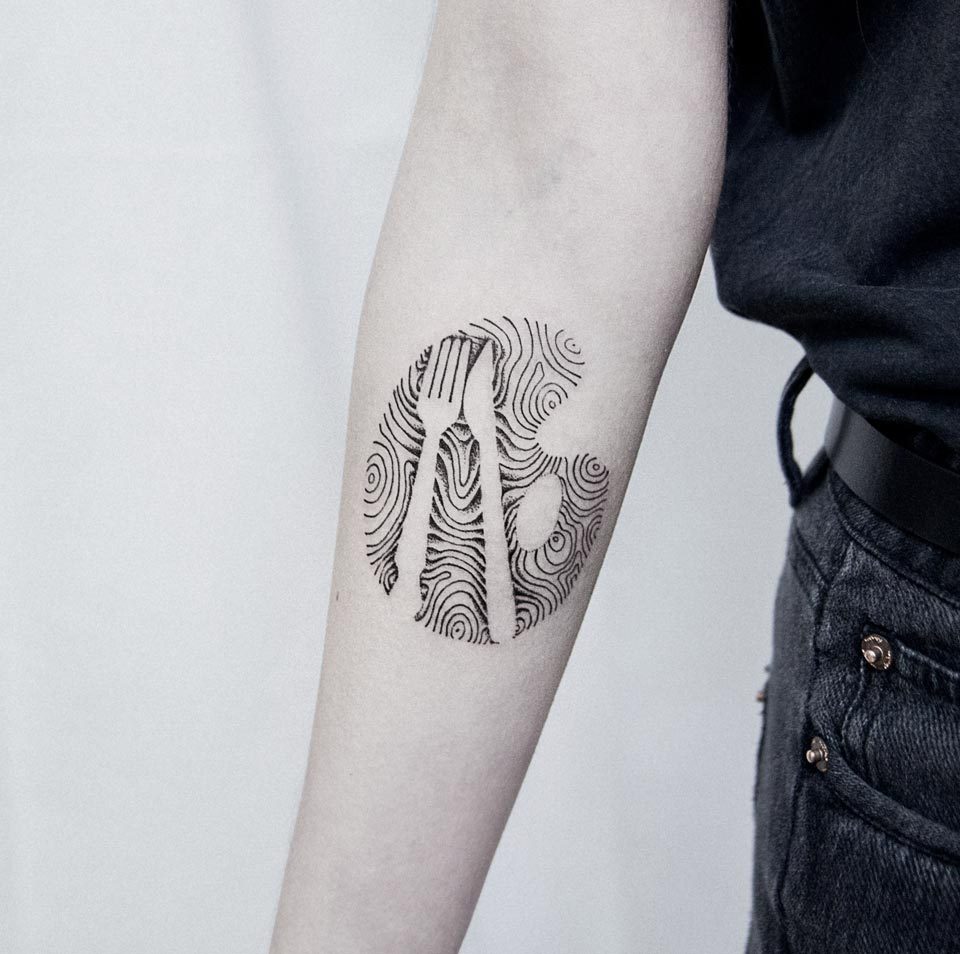 Abstract Fork And Knife Tattoo