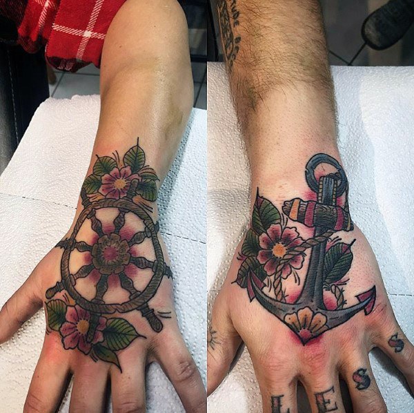 Anchor And Wheel Old Jerry Tattoos