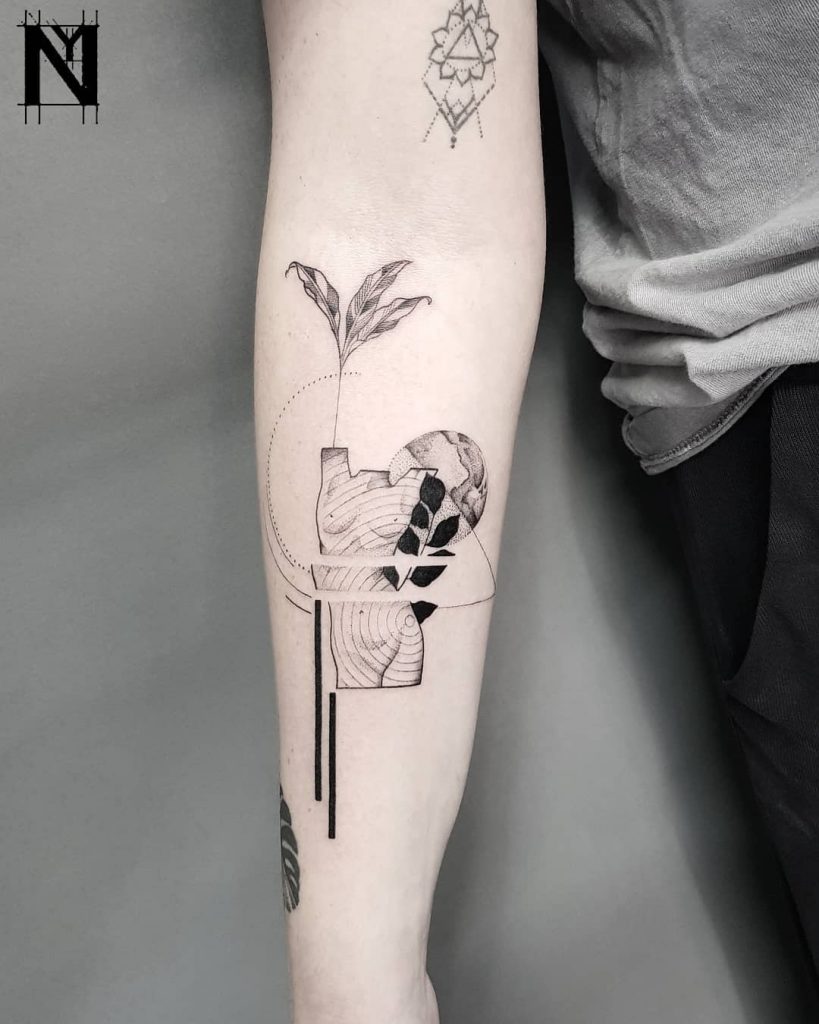 Antique Bust, Earth, And Branch Tattoo