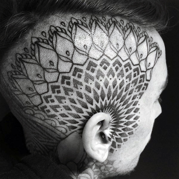 Awesome geometric ear tattoos for guys with spiral design