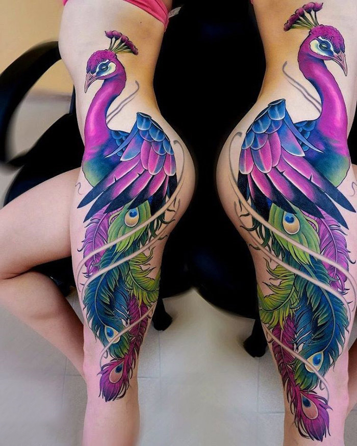 Beautiful Peacock Side Tattoo