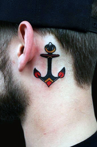 Behind the ear sailor JERRY mens anchor tattoo