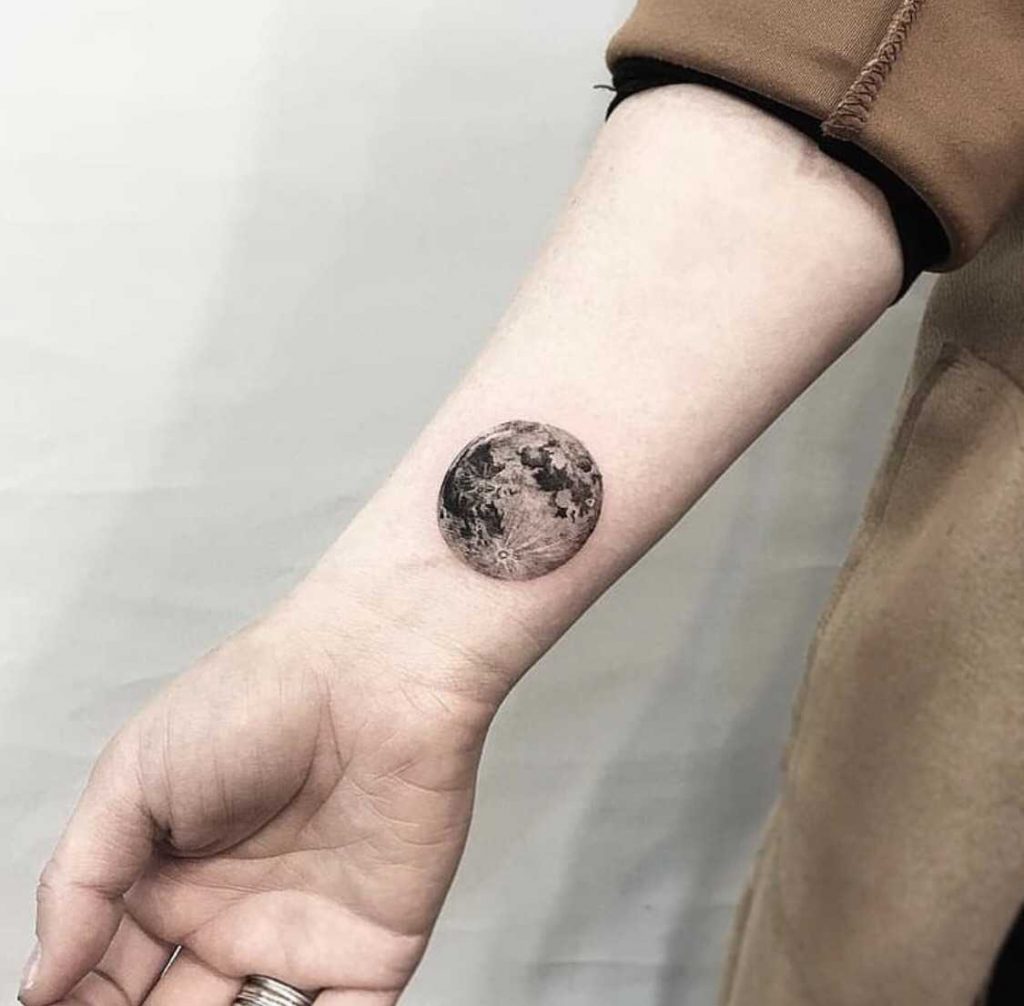 Black And Grey Moon Tattoo On The Wrist