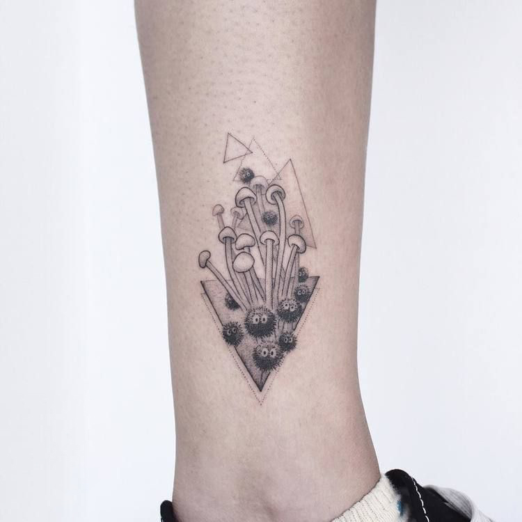 Black And Grey Mushrooms Tattoo