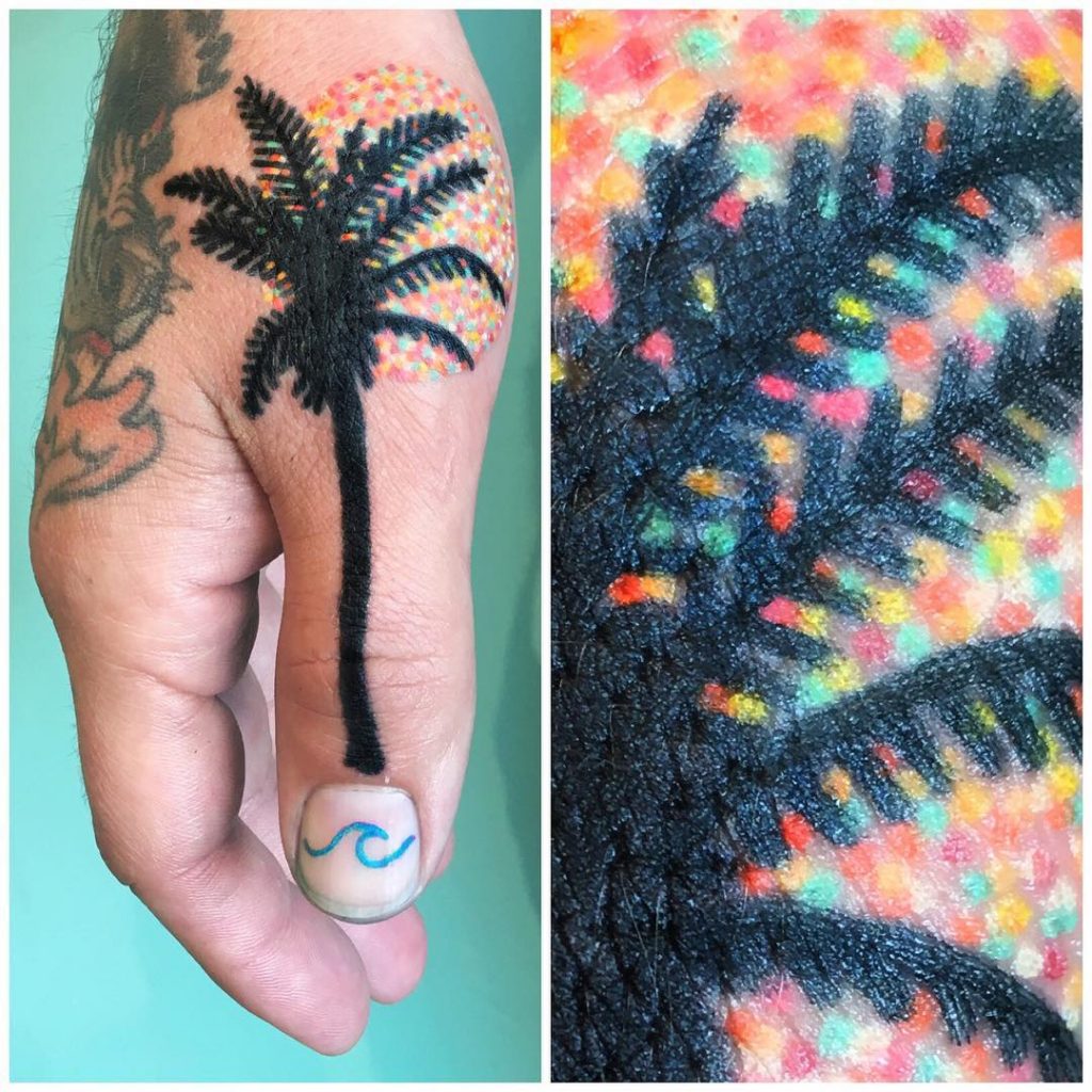 Black Palm Tree And Sun Tattoo