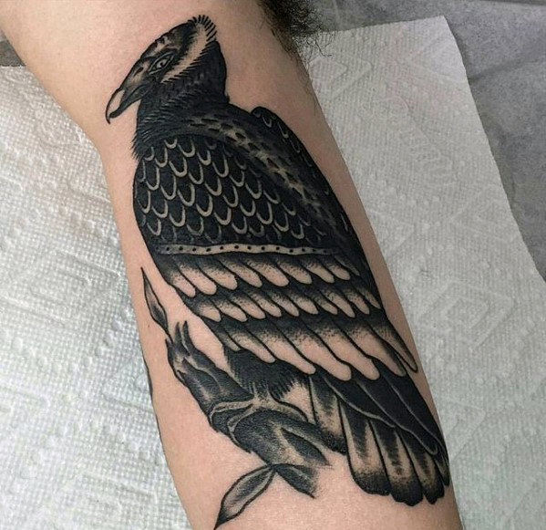 Black bird guys traditional inner arm bicep tattoos