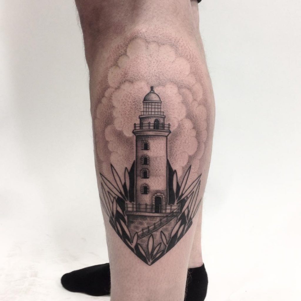 Blackwork Lighthouse On The Calf
