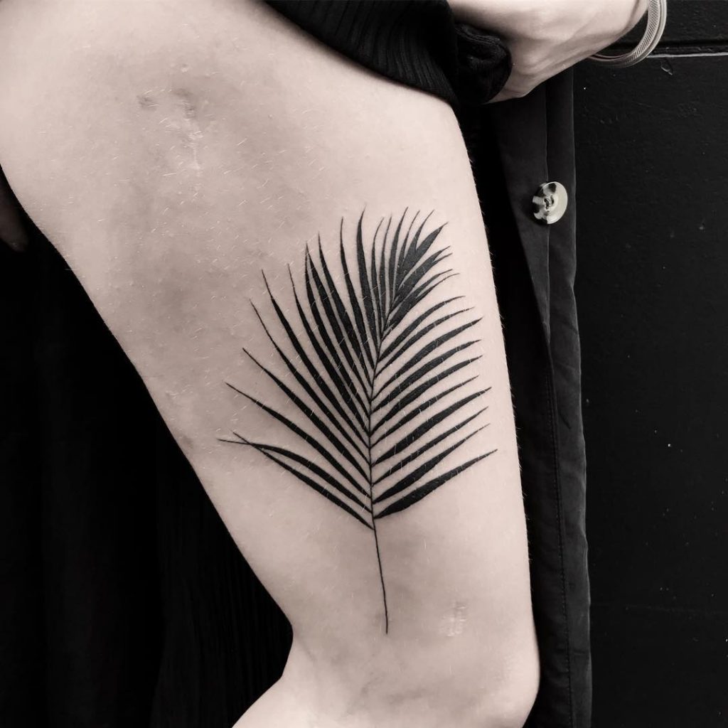 Blackwork Palm Leaf Tattoo