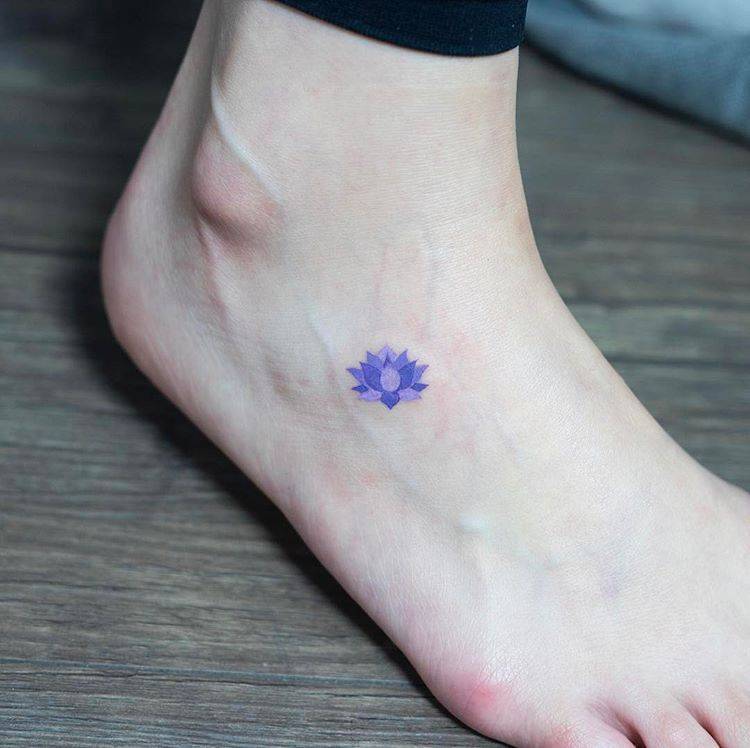 Blue Lotus Flower Tattoo On The Foot