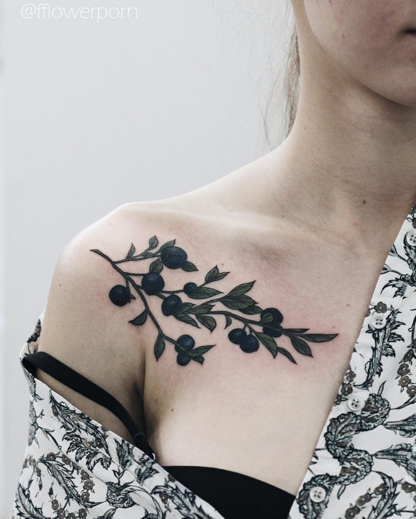 Blueberry Tattoo On The Collarbone Blueberry Tattoo On The Collarbone