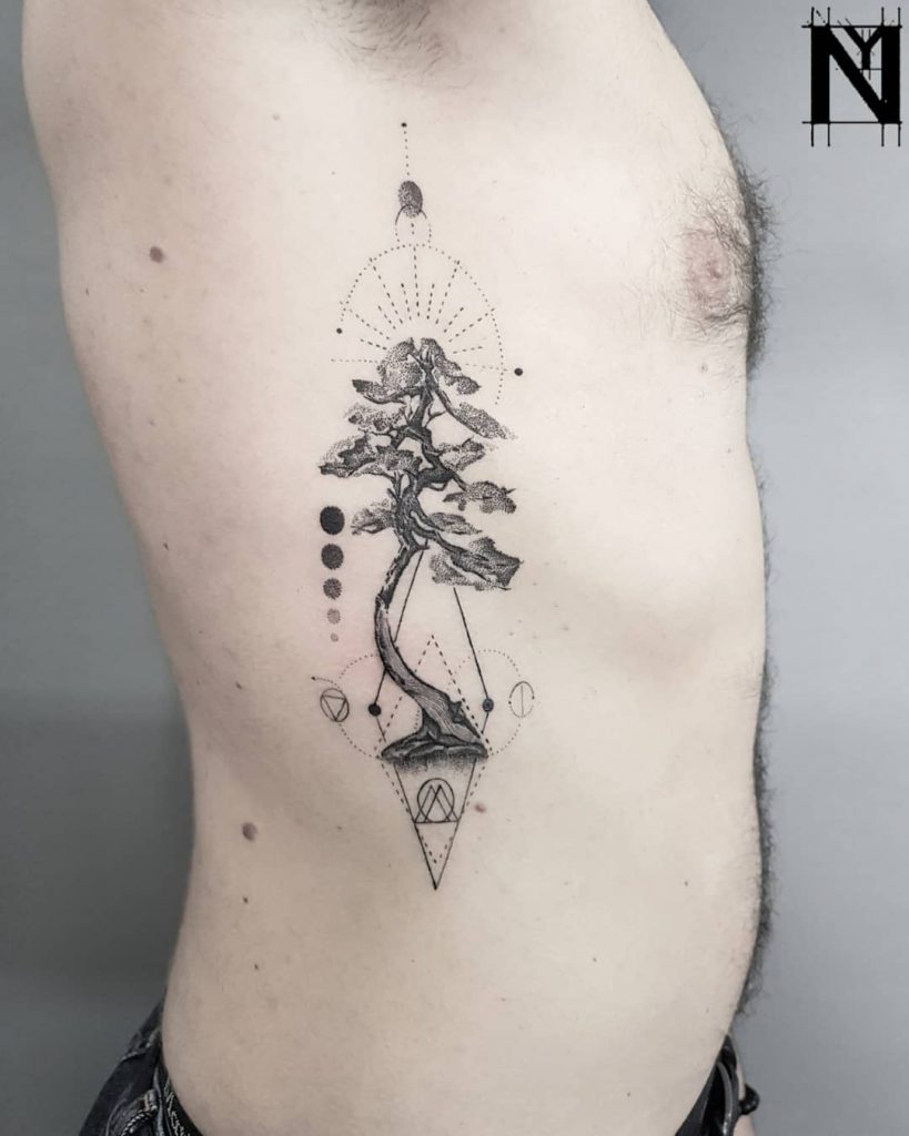 Bonsai Tree Tattoo On The Rib Cage