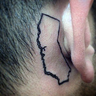 California state border outline guys behind the ear tattoo
