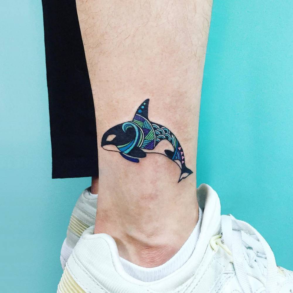 Colorful Killer Whale Tattoo